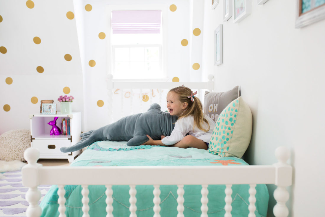 Eva Amurri Martino shares the new design of her three year old daughter's Connecticut mermaid bedroom with the added big girl bed instead of a crib