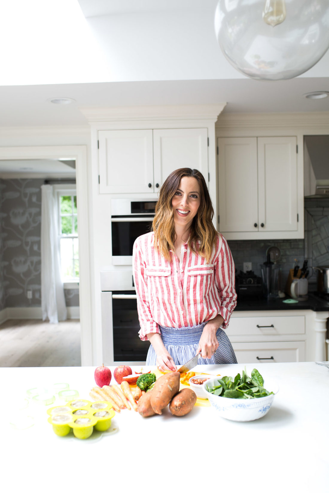 Eva Amurri Martino makes baby food blends in the kitchen of her Connecticut home