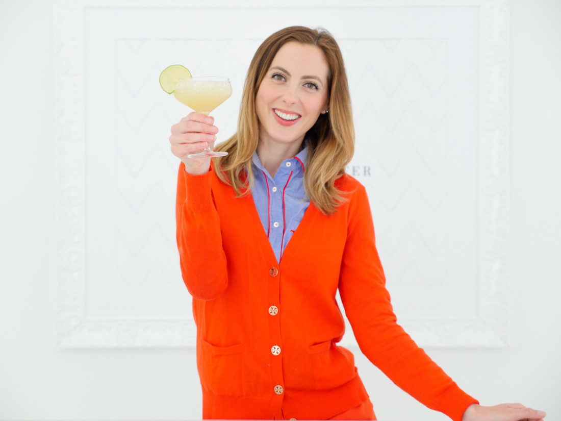 Eva Amurri Martino holds up a frosty margarita, garnished with a lime