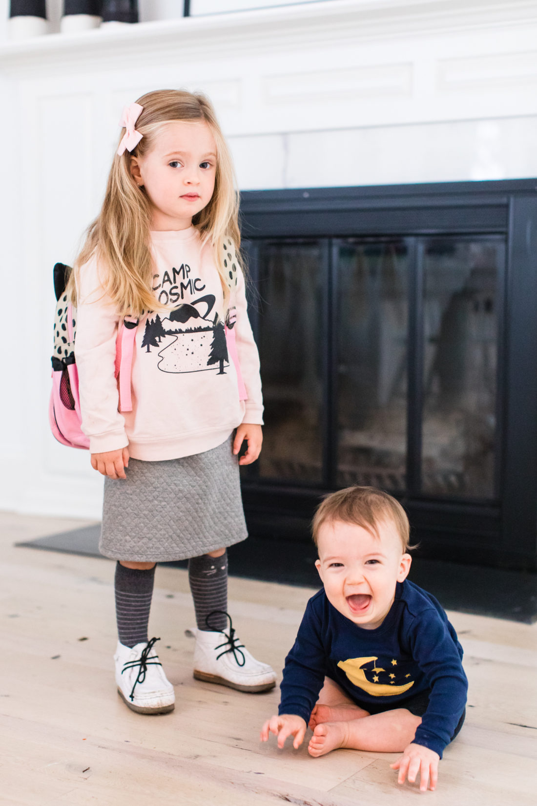 Marlowe and Major Martino stand in the kitchen of their Connecticut home as Marlowe prepares to head out to the first day of Preschool