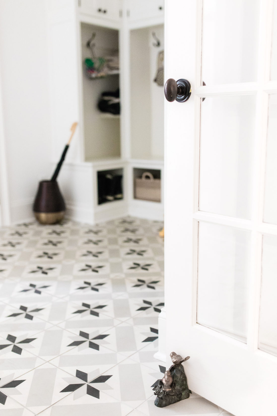 The black and white mud room of Eva Amurri Martino's Connecticut home