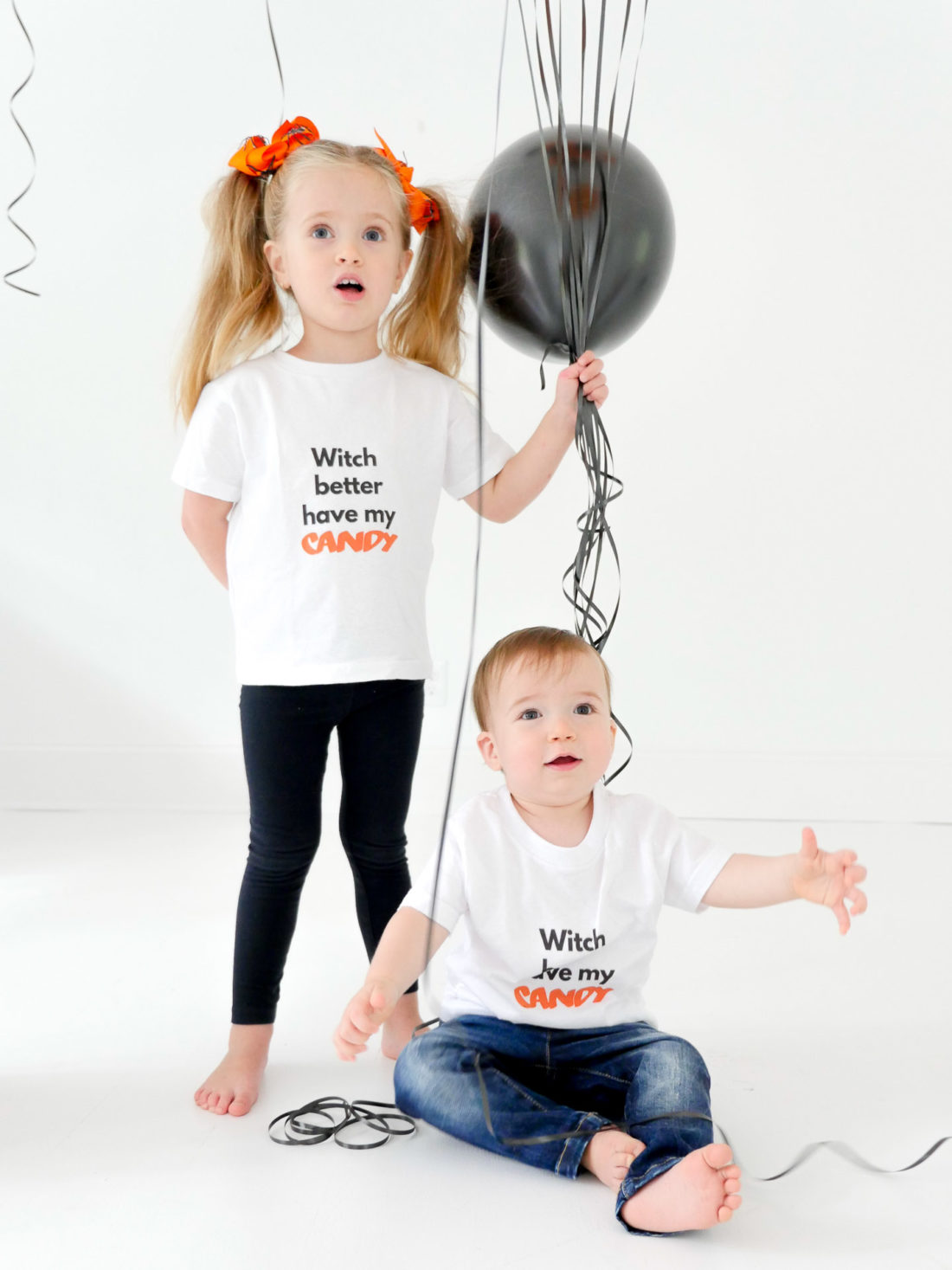 Marlowe and Major Martino get in to the Halloween spirit with custom tees designed using The Happily App