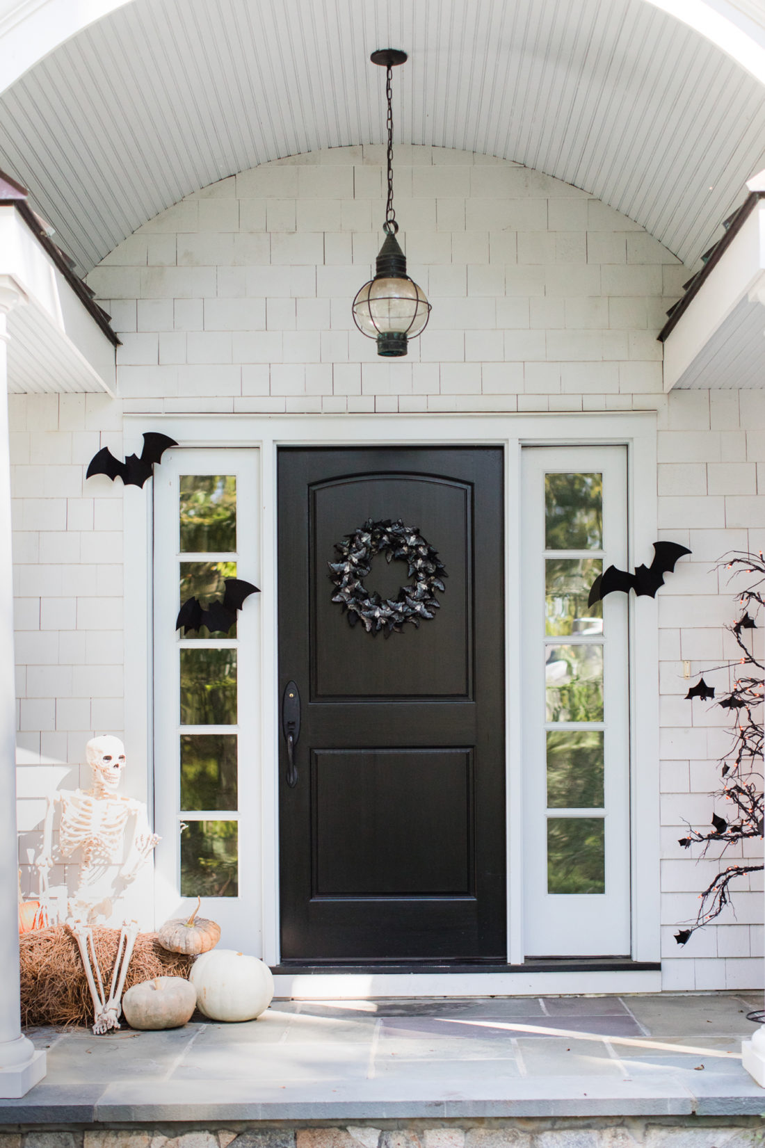 the spooky bat themed entryway to Eva Amurri Martino's Connecticut Home that is decorated for Halloween