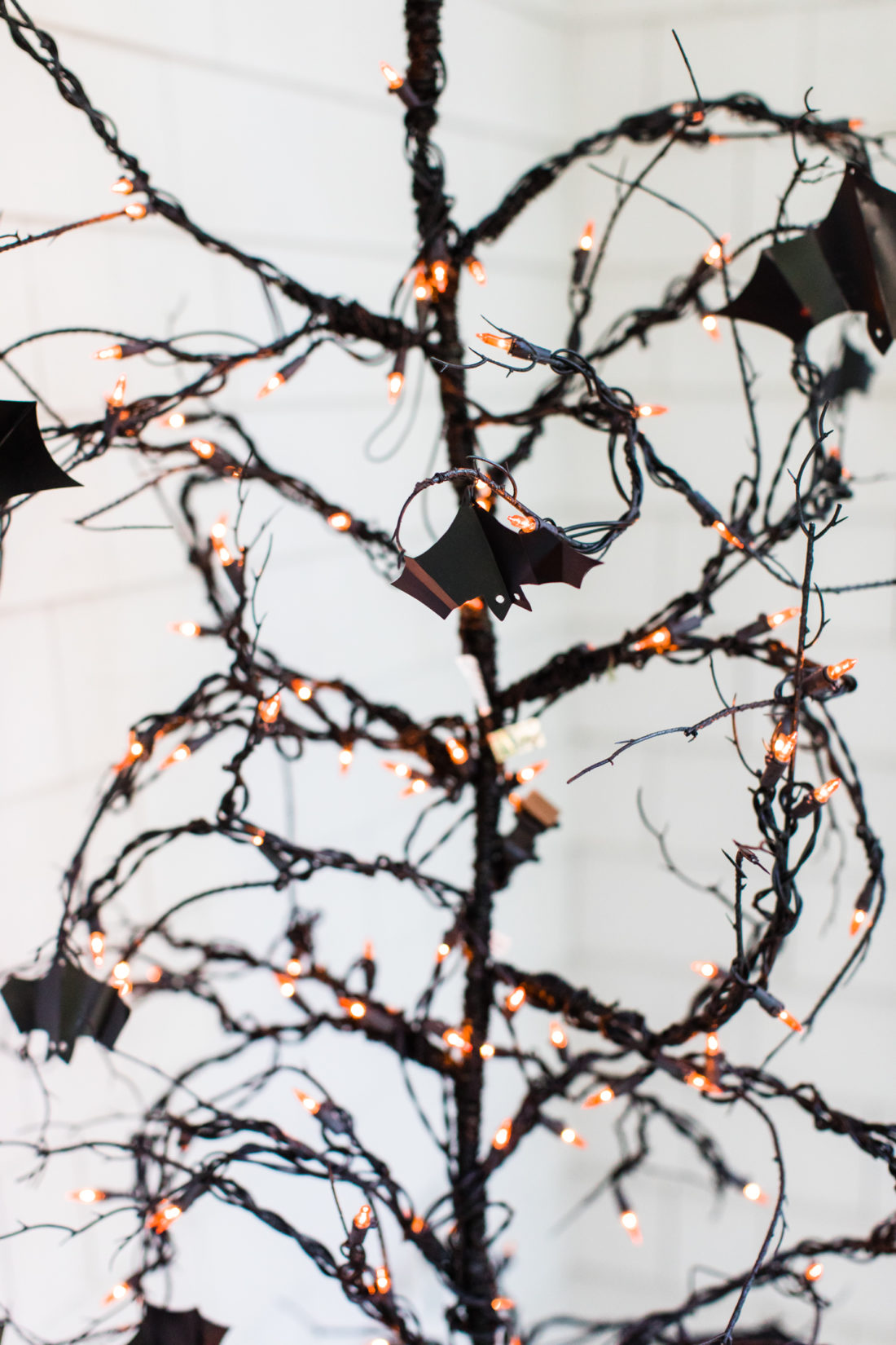 A detail of the spooky bat infested light up tree at the front door of Eva Amurri Martino's Connecticut home