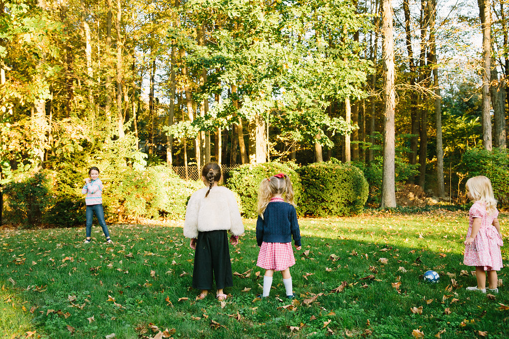 Children play in the backyard of Eva Amurri Martino's connecticut home to celebrate Major's first birthday 