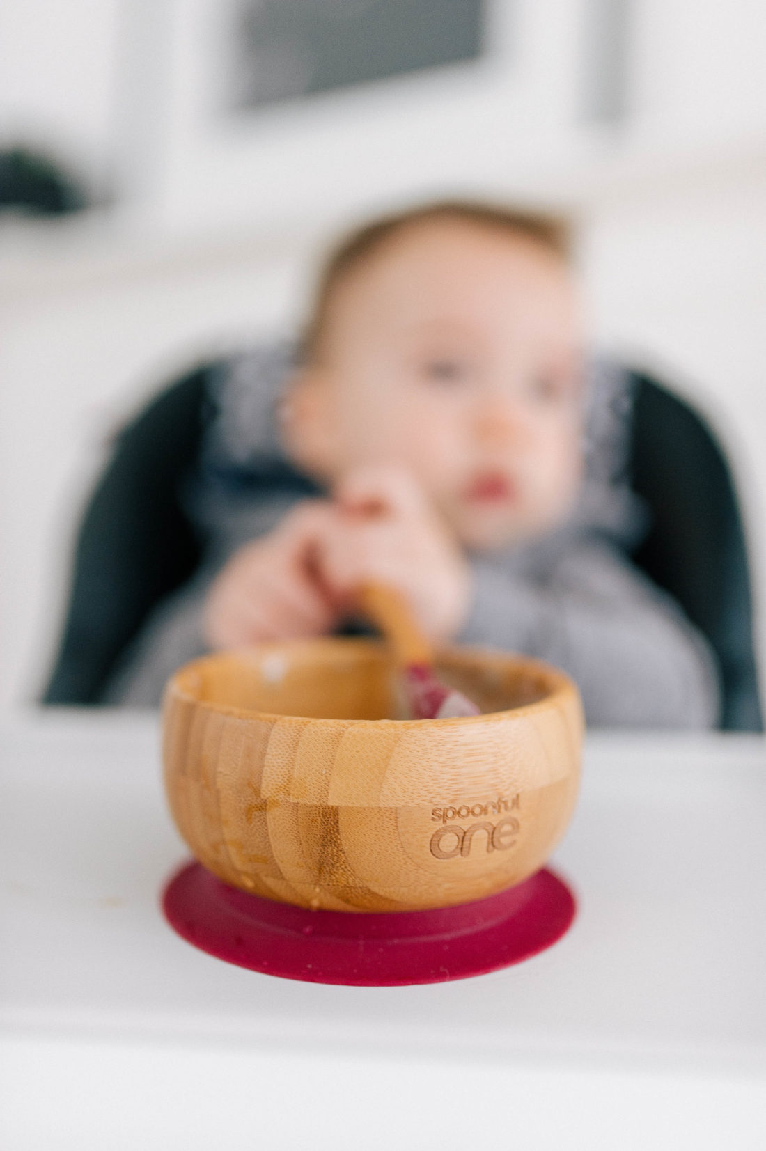 Major Martino eats from a SpoonfulOne bowl in his high chair