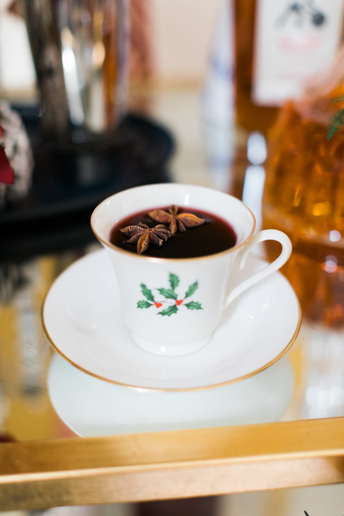 Eva Amurri Martino serves mulled wine in her grandmother's china cups as part of her classic christmas cocktail party