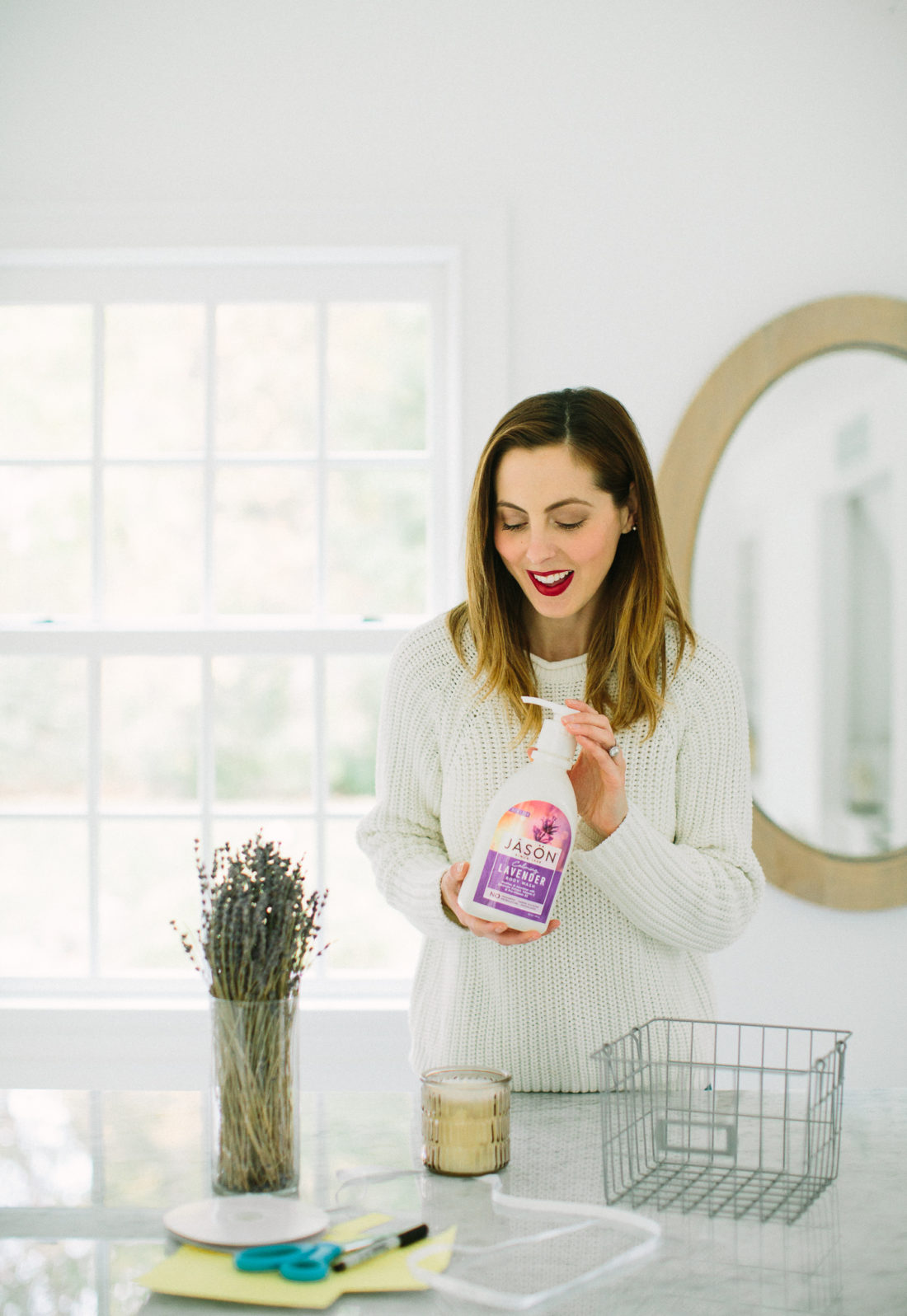 Eva Amurri Martino puts together a thoughtful welcome basket of lavender goodies for her holiday houseguests