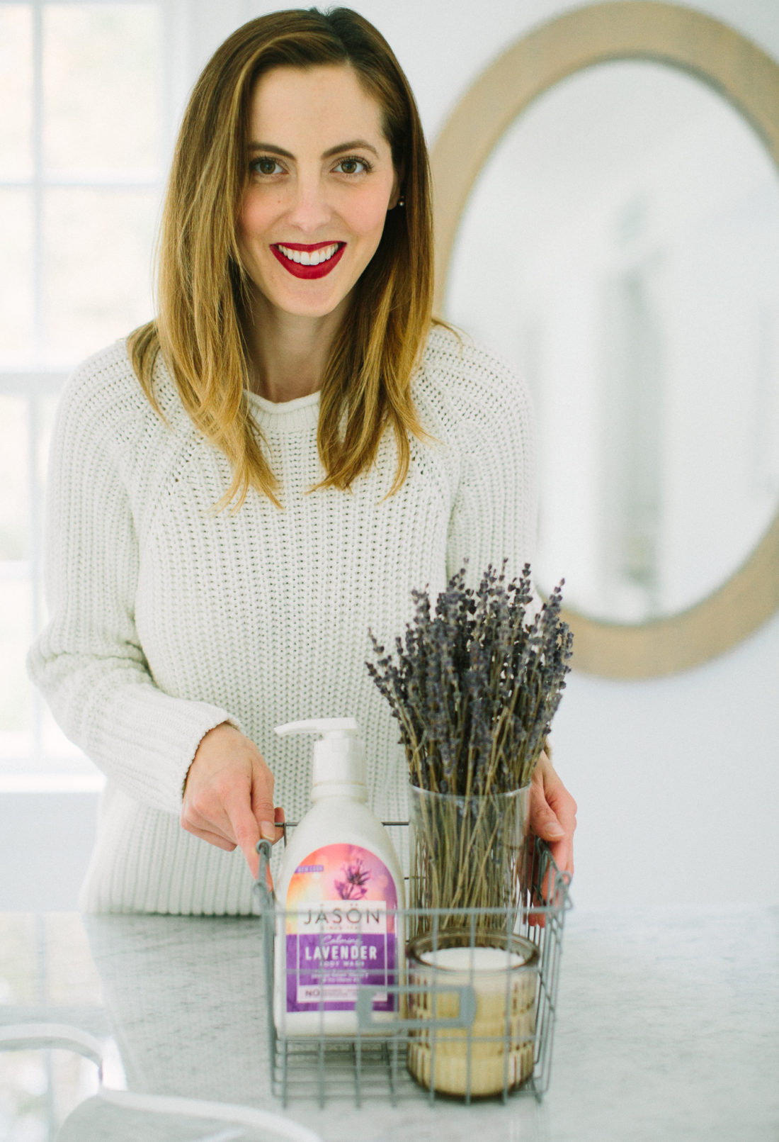 Eva Amurri martino is pictured with a collection of lavender goodies for her holiday houseguests