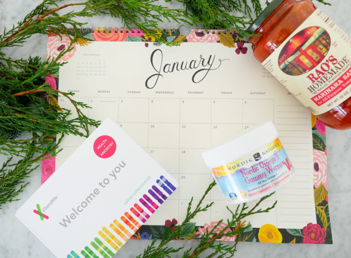 Eva Amurri martino shares a roundup of her favorite products for the month of January, including a DNA kit, Omega-3 gummy worms, pasta sauce, and a calendar