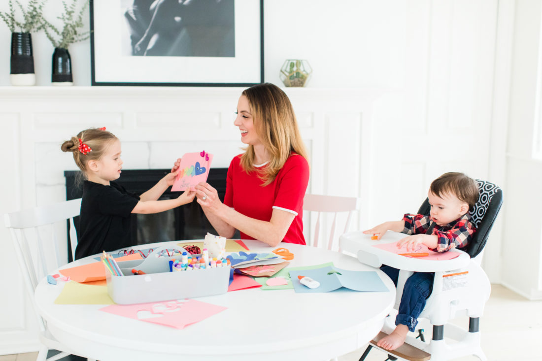 Eva Amurri Martino and Marlowe Martino craft homemade Valentine's day cards together using cutout hearts