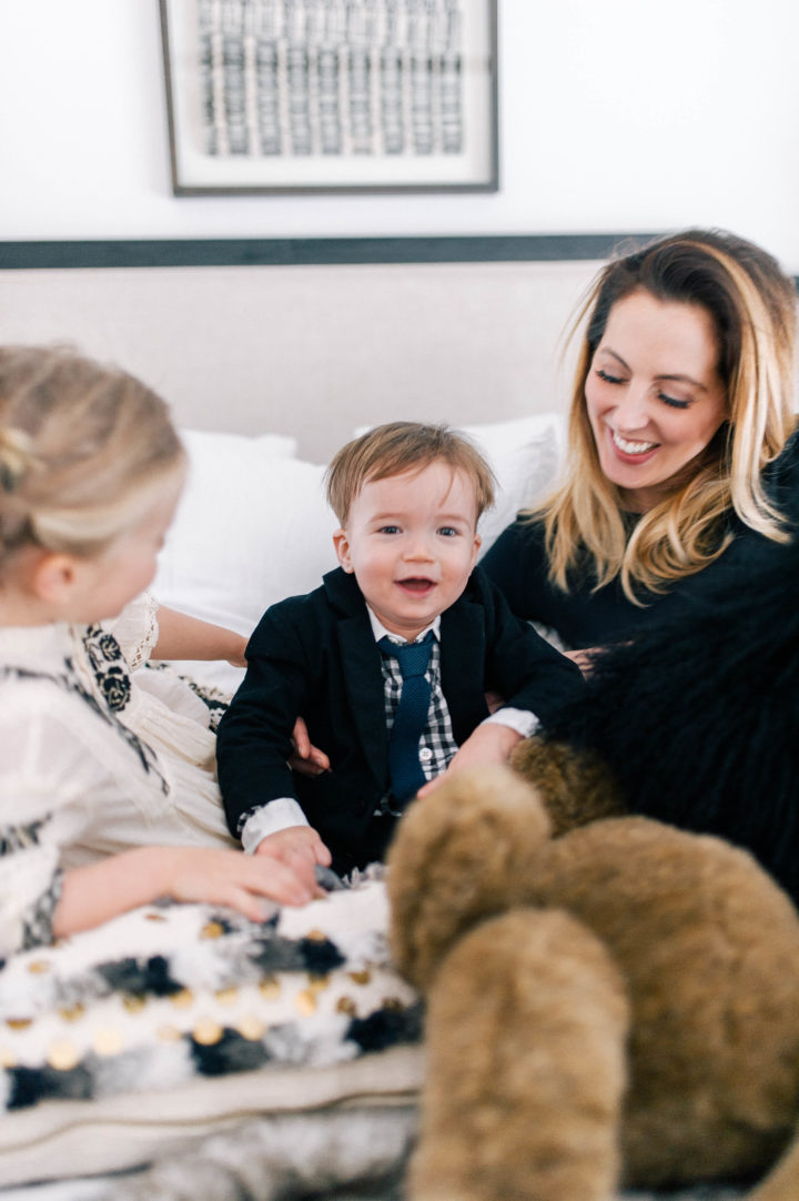 Eva Amurri Martino and her son Major James Martino and daughter Marlowe Mae Martino goofing around in bed in their Connecticut home.