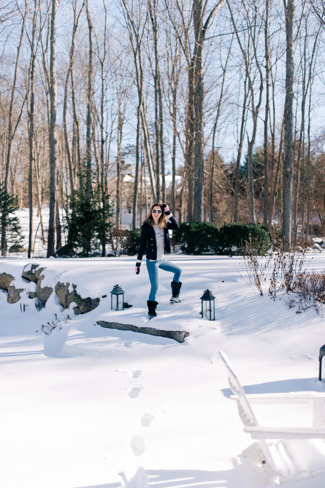 Eva Amurri Martino bundles up and enjoys the snow in the yard outside her Connecticut home