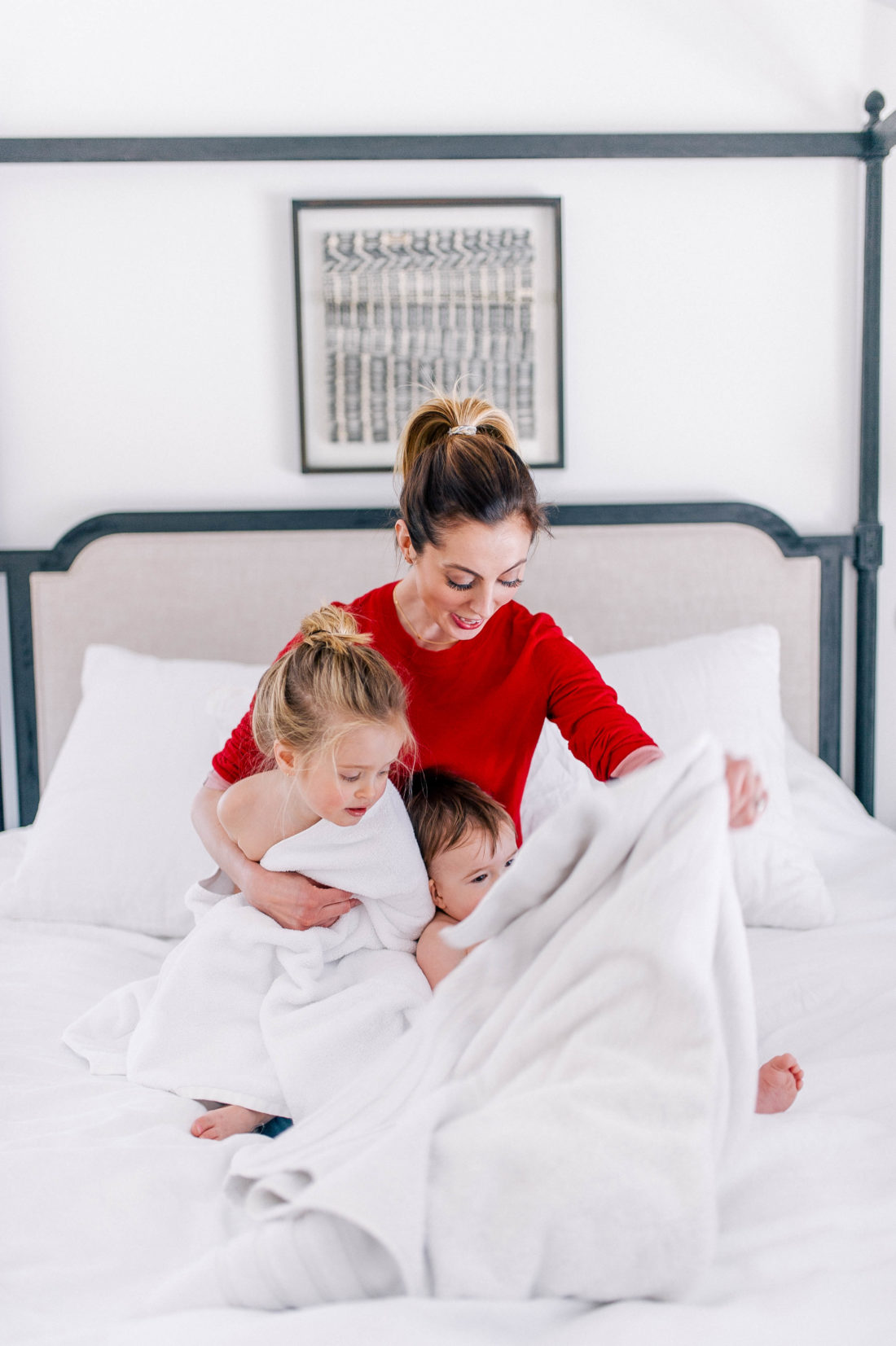 Eva Amurri Martino wrangles one year old son, Major, and three year old daughter, Marlowe as she goes through her solo bedtime routine in their connecticut home
