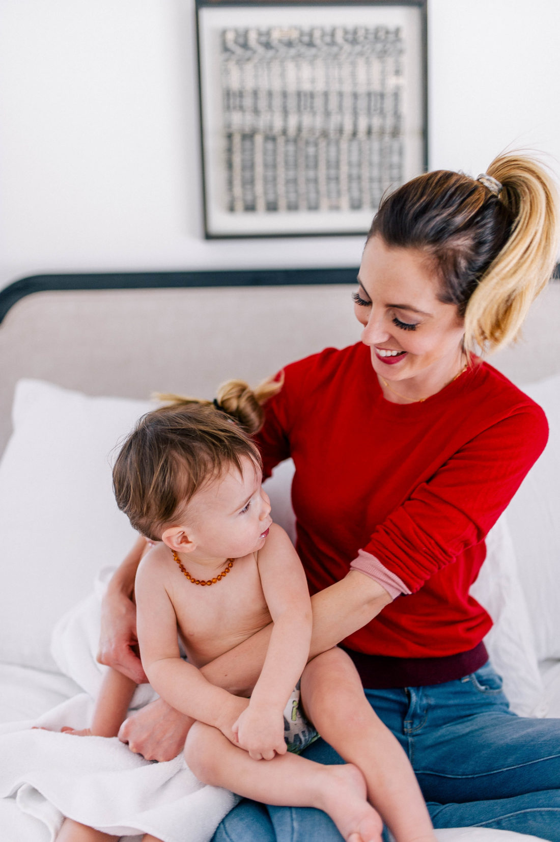 Eva Amurri Martino holds son, Major, on her lap as she gets him ready for bed