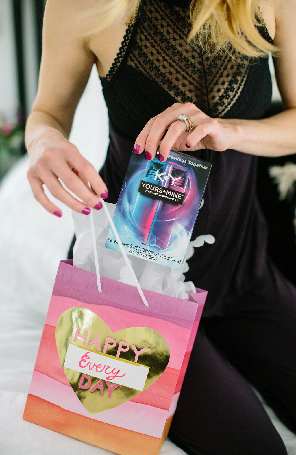 Eva Amurri Martino puts a box of K-Y lubricant in to a Valentine's Day gift bag