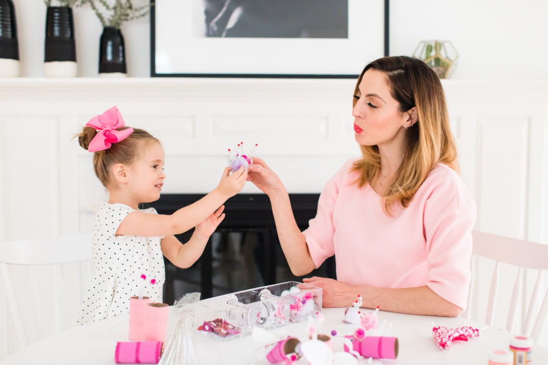 Eva Amurri Martino and daughter Marlowe make their DIY pompom Lovebugs kiss