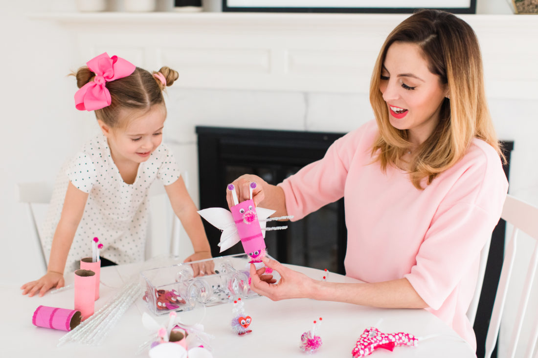 Eva Amurri Martino shows how the baby Lovebugs fit inside the Mommy Lovebugs as part of her Valentine's Day kids craft