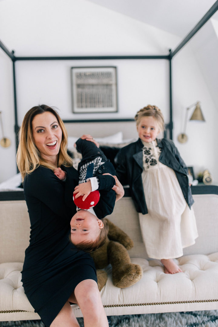 Eva Amurri Martino laughs with her daughter Marlowe and son Major at the foot of her bed in her house in Connecticut.