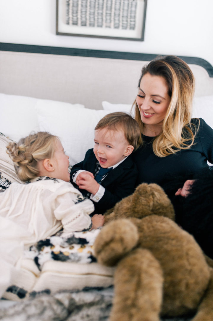 Eva Amurri Martino plays in bed with her son Major James and daughter Marlowe Mae in their Connecticut home.
