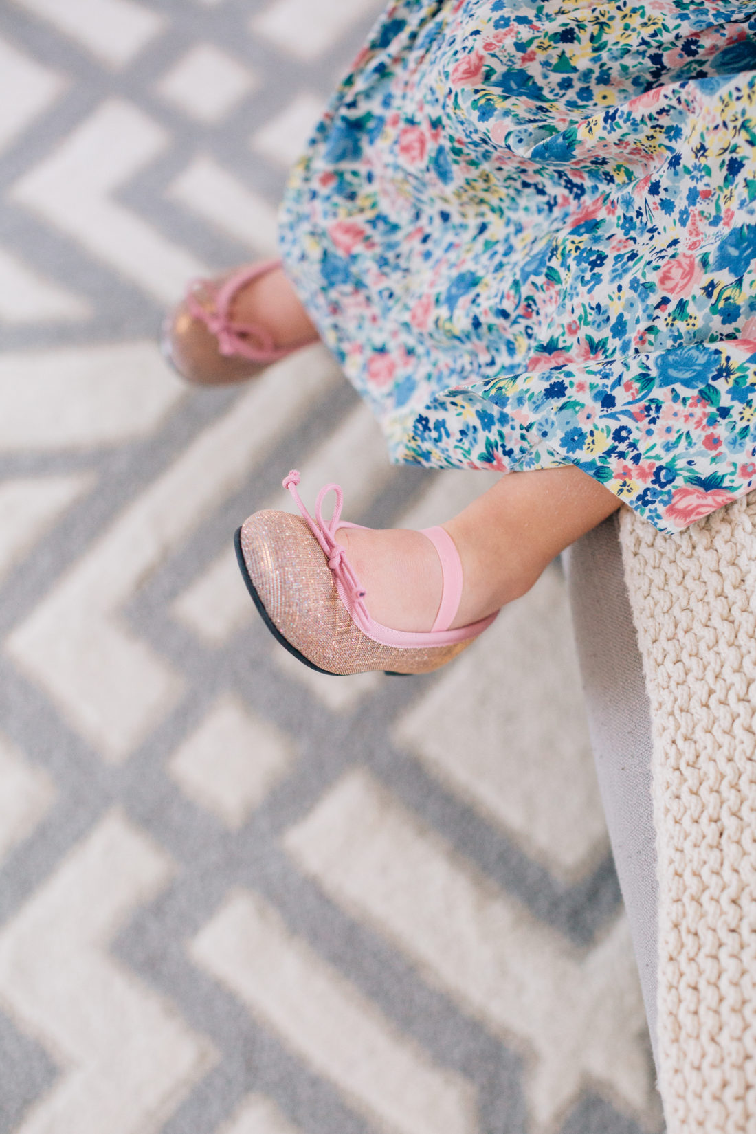 Marlowe Martino wears a vintage floral dress for EAster paired with sparkly ballet flats