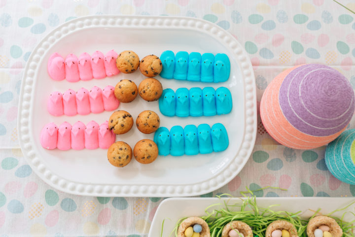 Tablescape of Easter treats at Eva Amurri Martino's annual Easter Egg Hunt at their home in Connecticut