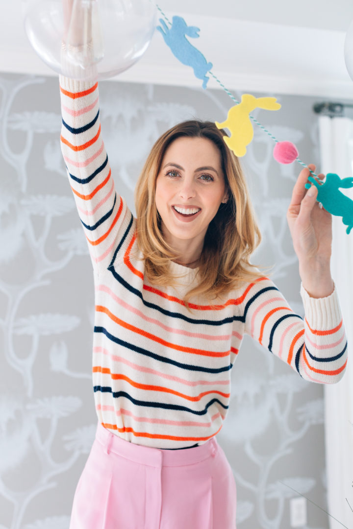 Eva Amurri Martino puts the finishing touches on the Easter decorations before her annual Easter Egg Hunt