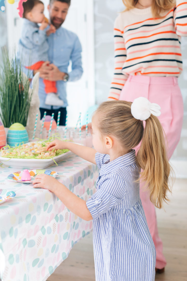 Eva Amurri Martino's daughter Marlowe reaches for treats at their annual Easter Egg Hunt in Connecticut