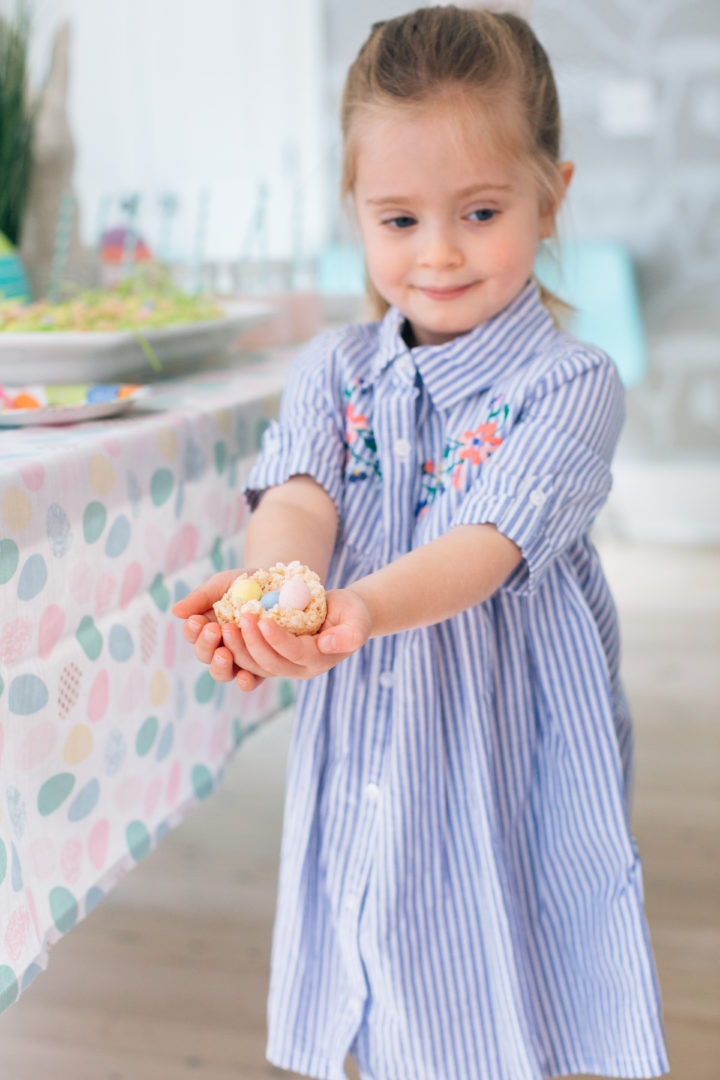 Eva Amurri Martino's daughter Marlowe holds a Sweet Easter Nest treat