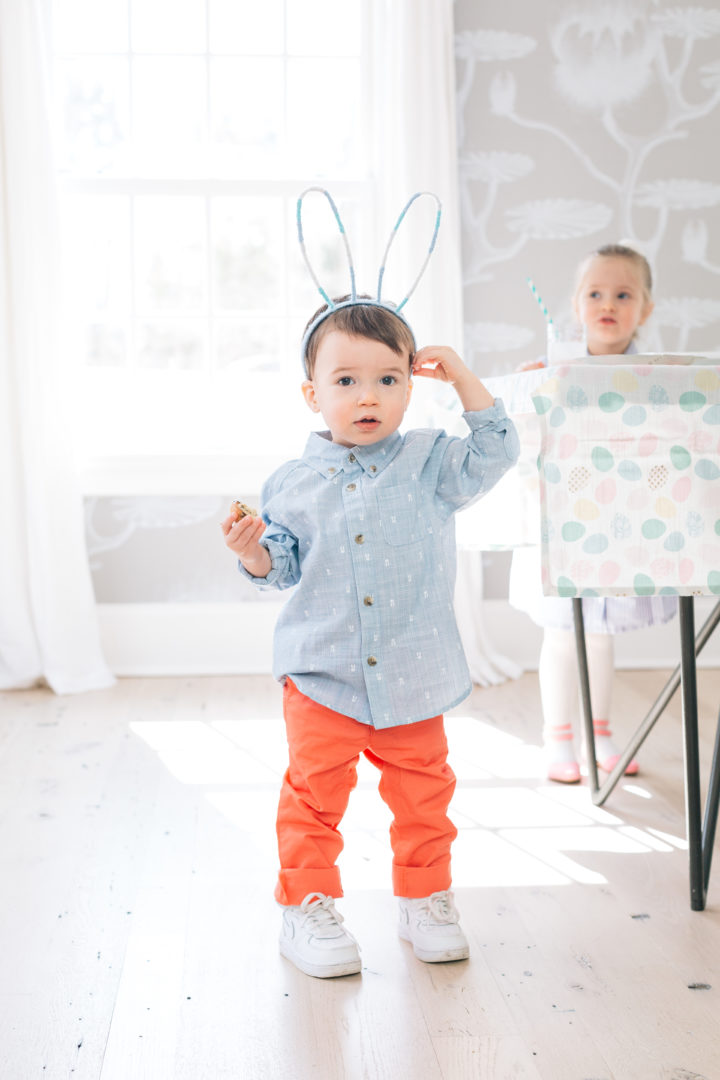 Major Martino wears bunny ears for his family's annual Easter Egg Hunt at their home in Connecticut