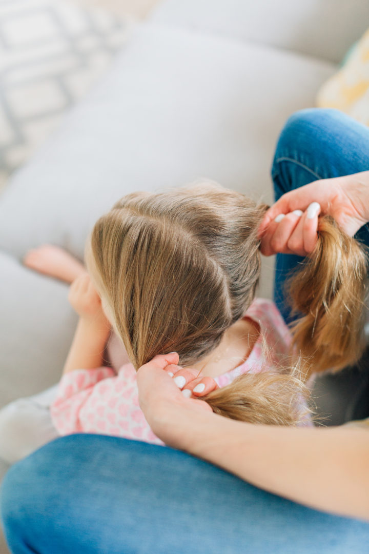 Eva Amurri Martino puts her daughter Marlowe's hair into Pigtail Braids.