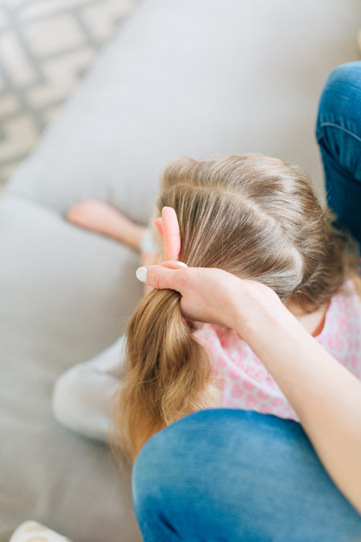 Eva Amurri Martino puts her daughter Marlowe's hair into Pigtail Braids.