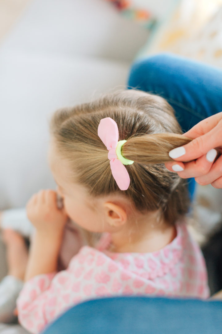 Eva Amurri Martino put her daughter Marlowe's hair into Pigtail Braids secured with pink bow hair ties.