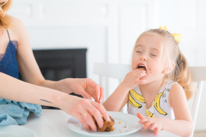 Eva Amurri Martino's daughter Marlowe enjoying dairy free banana bread