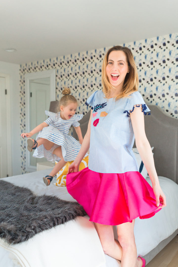 Eva Amurri Martino laughs with her daughter Marlowe in colorful matching outfits