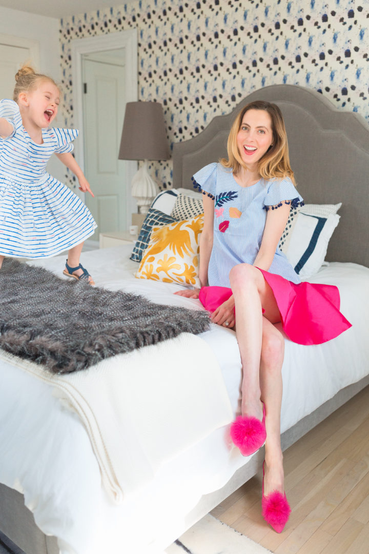 Eva Amurri Martino laughs with her daughter Marlowe in colorful matching outfits