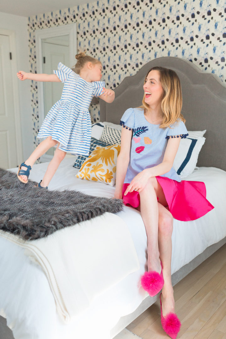 Eva Amurri Martino laughs with her daughter Marlowe in colorful matching outfits