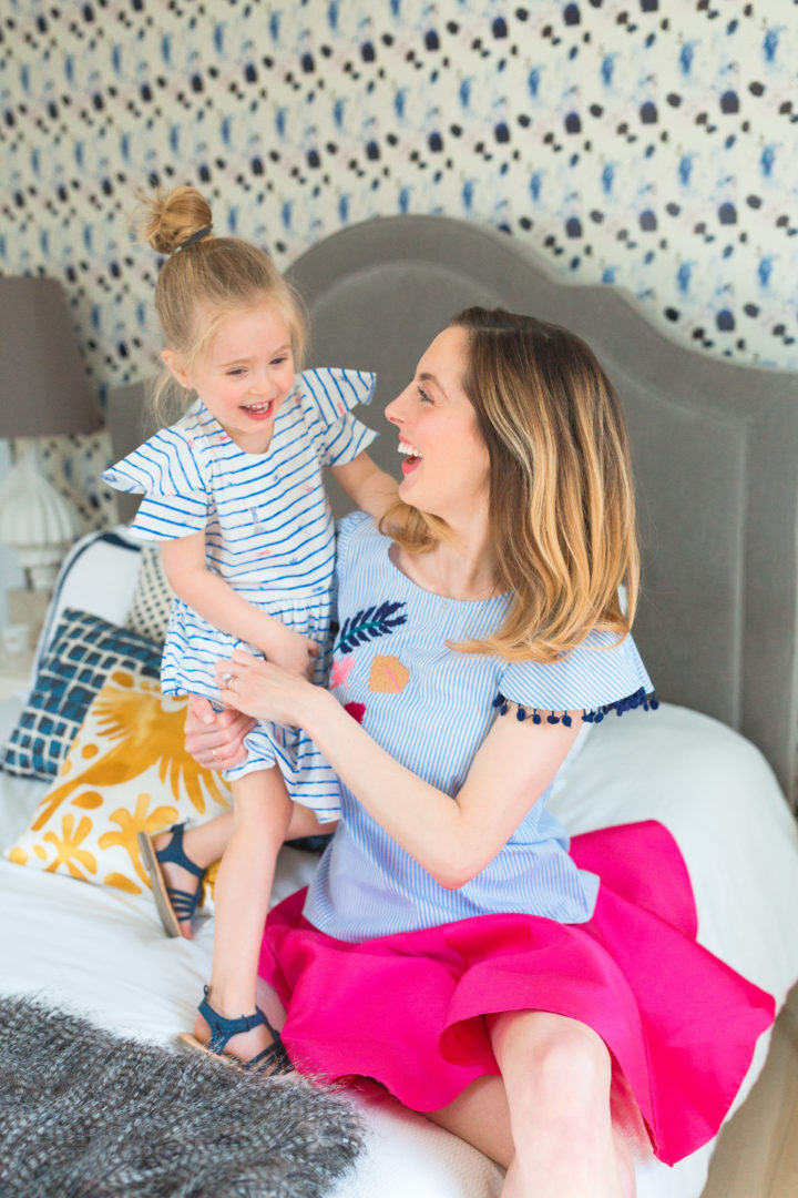 Eva Amurri Martino laughs with her daughter Marlowe in colorful matching outfits