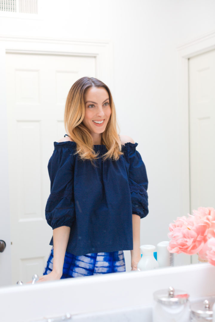 Eva Amurri Martino shows off her sleek, smooth hair after using Jason's Restorative Biotin Shampoo