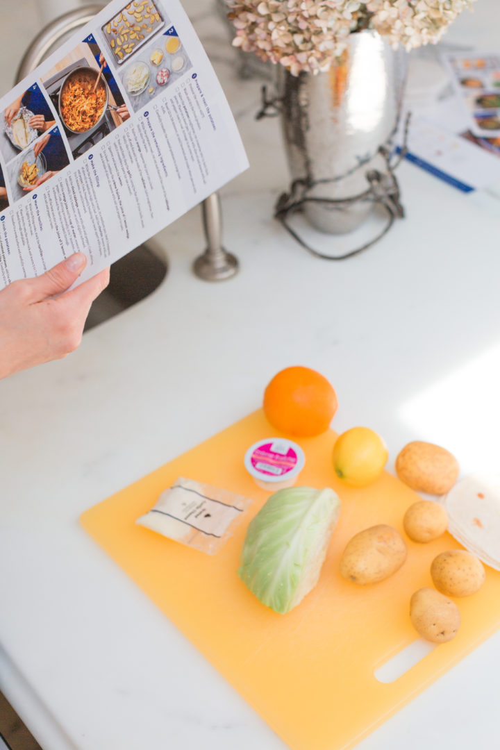 Eva Amurri Martino lays out ingredients for Blue Apron Chorizo Tacos.