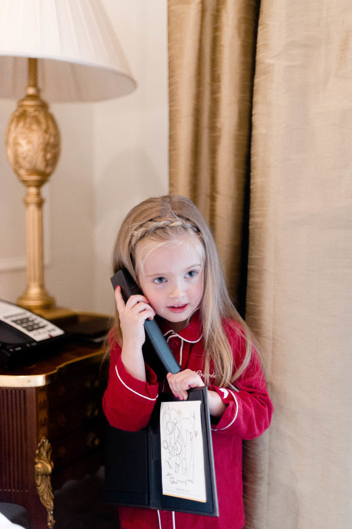 Eva Amurri Martino's daughter Marlowe orders room service at the Plaza Hotel