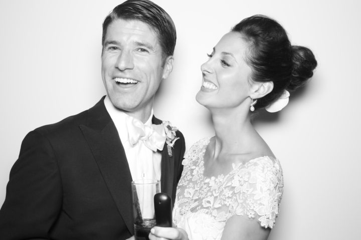 A black and white snapshot of Eva and Kyle Martino from their Charleston wedding