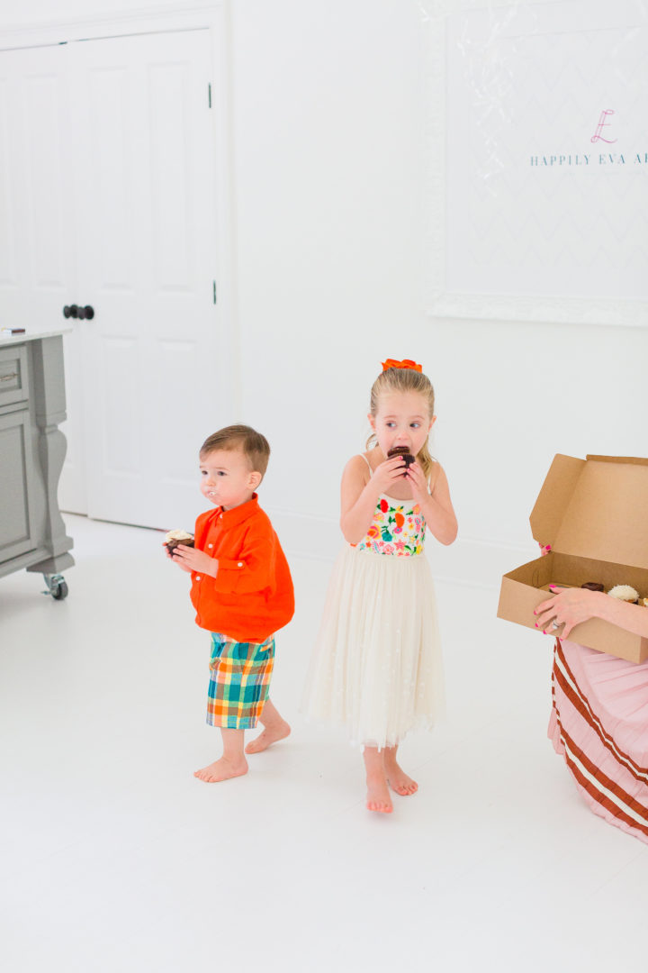 Eva Amurri Martino's kids Marlowe and Major scarf down cupcakes celebrating Happily Eva After's 3rd birthday