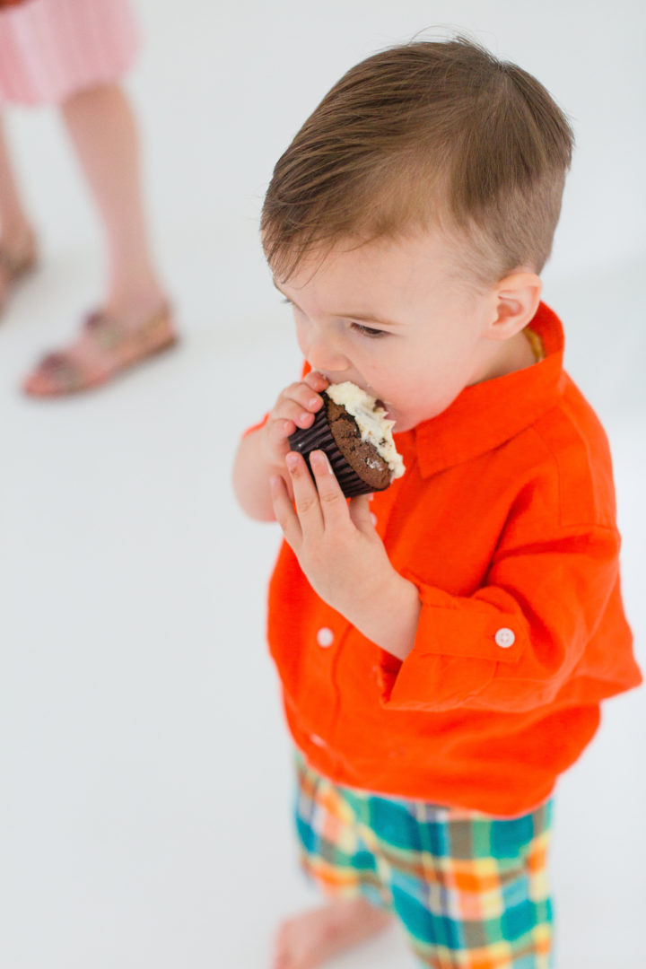 Eva Amurri Martino's son Major enjoys a delectable cupcake celebrating the 3rd birthday of his mom's blog Happily Eva After