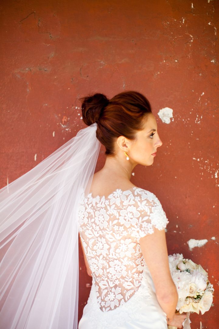 A detailed look at the back of Eva Amurri Martino's gorgeous Lela Rose wedding gown