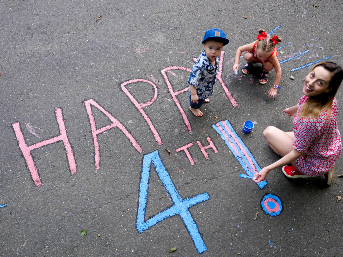 Eva Amurri Martino decorates her driveway for the fourth of july with her children Marlowe and Major