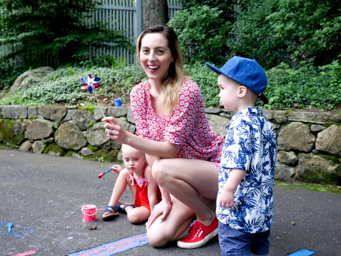 Eva Amurri Martino decorates her driveway for the fourth of july with her children Marlowe and Major