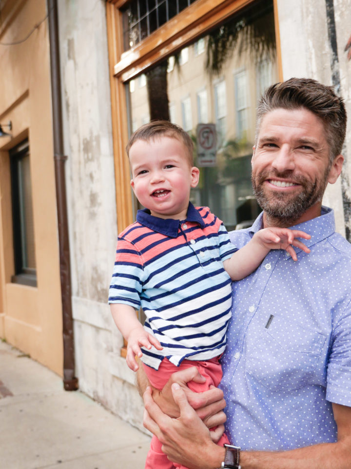 Eva Amurri Martino's husband Kyle and son Major smiling in Charleston