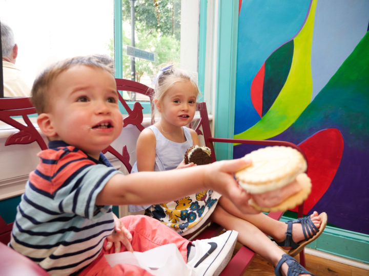 Eva Amurri Martino's son Major and daughter Marlowe enjoying ice cream sandwiches in Charleston