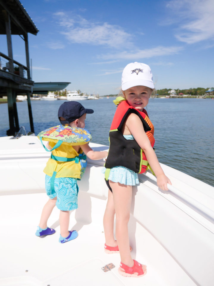 Eva Amurri Martino's daughter Marlowe and son Major look out on their grandparents boat in Charleston